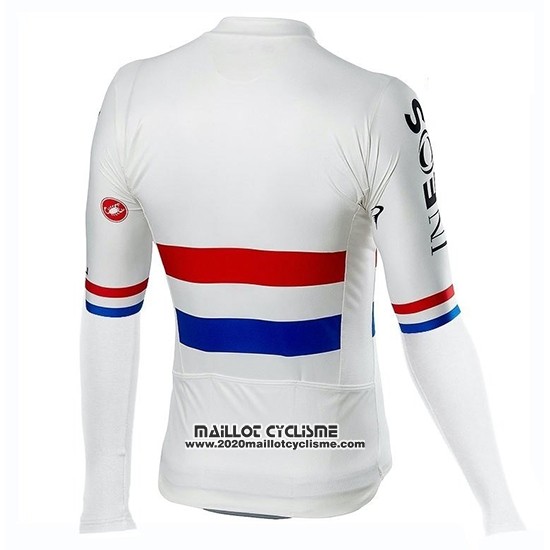 2019 Maillot Ciclismo Ineos Champion Uk Blanc Manches Longues et Cuissard